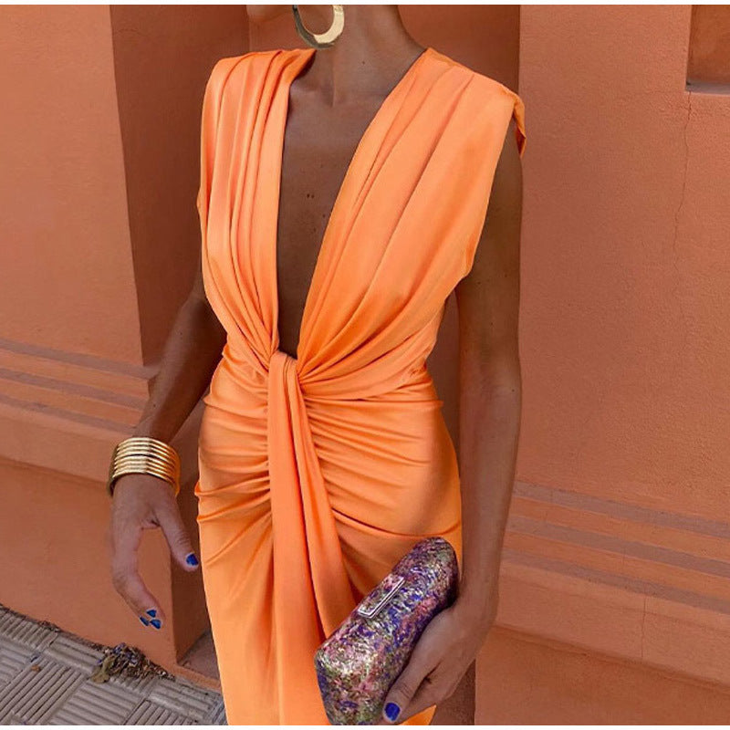 Crocetta™ | Sophisticated Deep V-Neck Dress