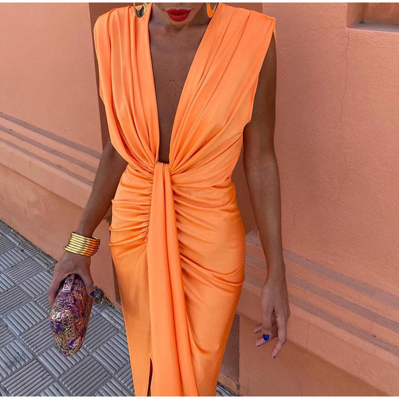 Crocetta™ | Sophisticated Deep V-Neck Dress