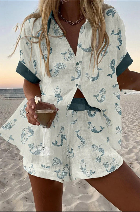 Jalira™ | Mermaid Print Short Linen Set