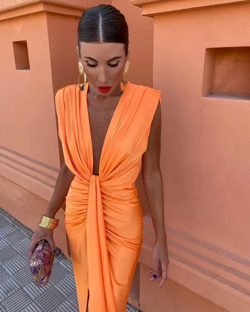 Crocetta™ | Sophisticated Deep V-Neck Dress
