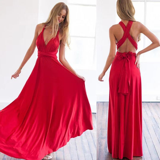 Cross Strap V-neck Long Dress