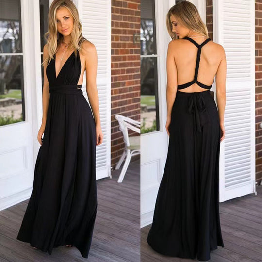 Cross Strap V-neck Long Dress