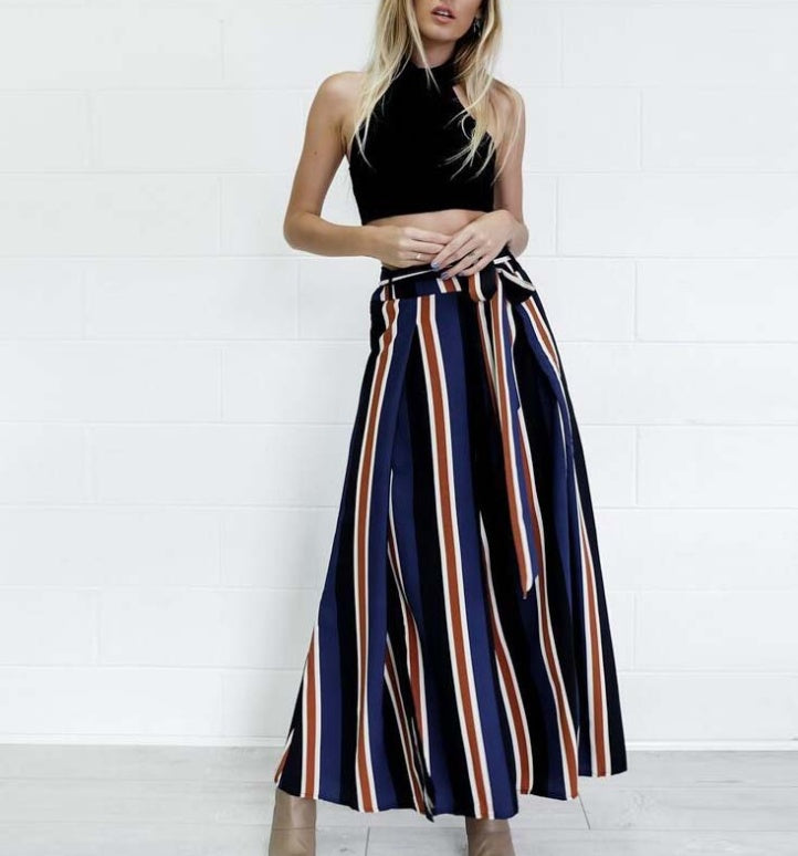 Striped Split Wide-Leg Pants