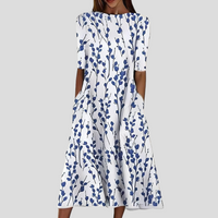 Sela™ – Summer Midi Dress with Round Neckline and Coastal Floral Print