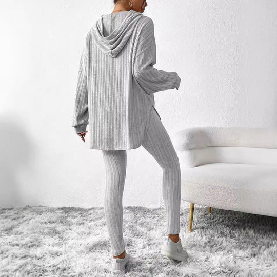 Autumn Striped Loose-Fit Hoodie | Long Sleeve Suit