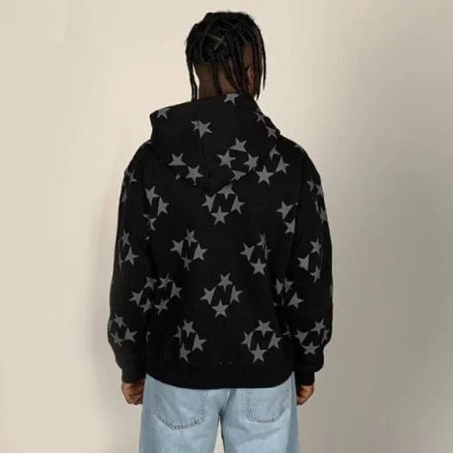 Star Print Zipper Hoodie – Cozy Unisex Style!