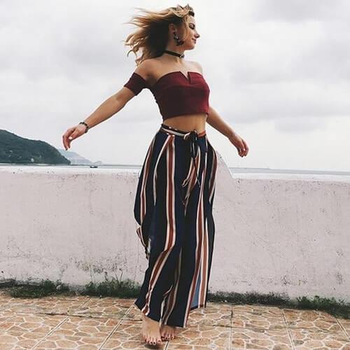 Striped Split Wide-Leg Pants