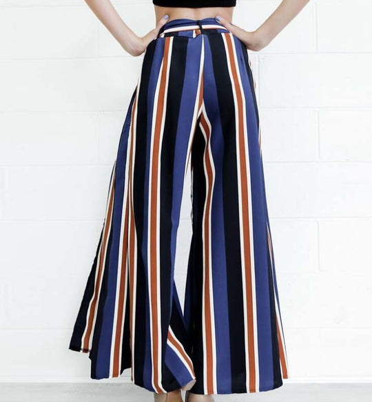 Striped Split Wide-Leg Pants