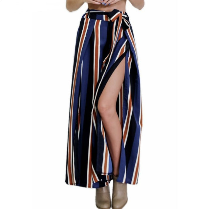 Striped Split Wide-Leg Pants