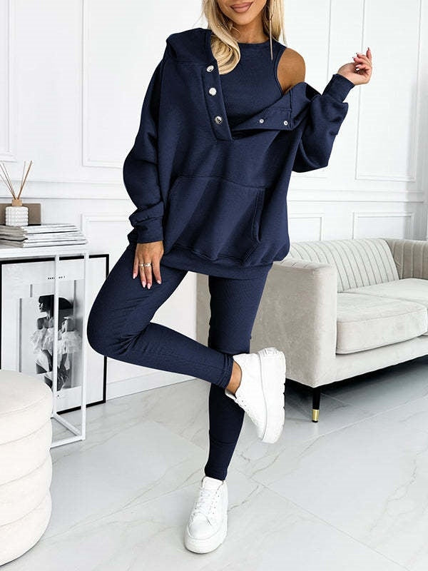Athleisure 3-Piece Set | Thick Hoodie | Slim Vest & Pants
