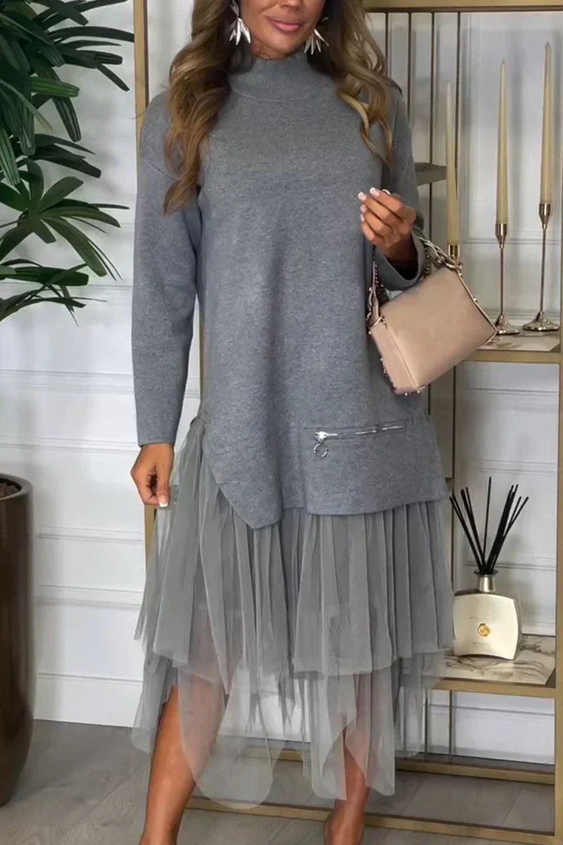 Sonja  Elegant Patchwork Knit Dress