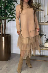 Sonja  Elegant Patchwork Knit Dress