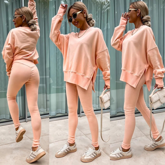 Stylish Women's Sweater Set | Comfy Split Top & Fitted Bottoms