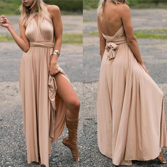 Cross Strap V-neck Long Dress