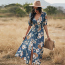 Nima Floral V neck Elastic Waist Dress