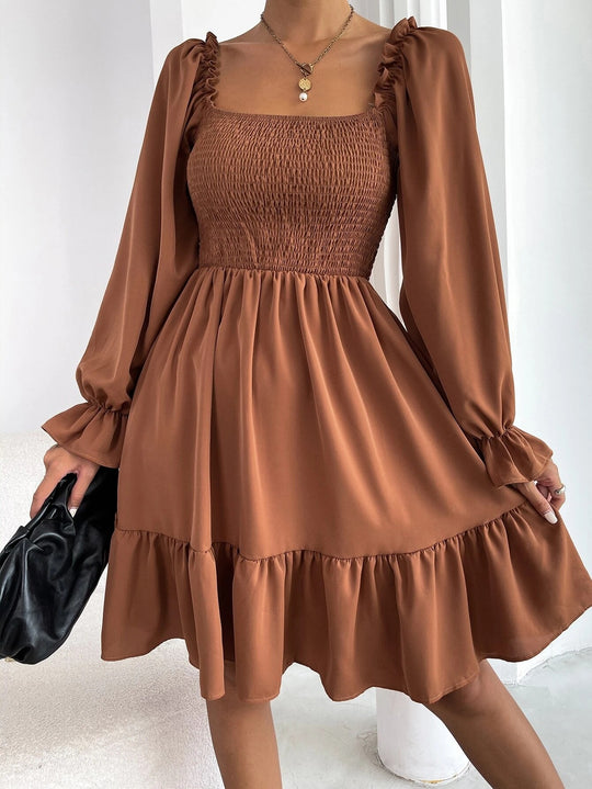 Square Neck Ruffled Swing Dress