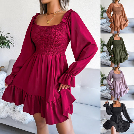 Square Neck Ruffled Swing Dress