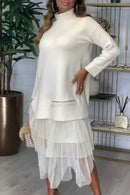Sonja  Elegant Patchwork Knit Dress