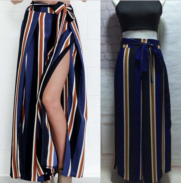 Striped Split Wide-Leg Pants