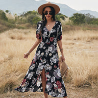 Nima Floral V neck Elastic Waist Dress
