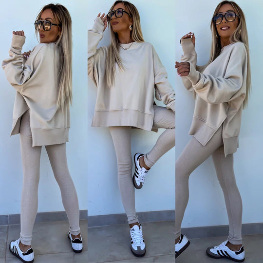 Stylish Women's Sweater Set | Comfy Split Top & Fitted Bottoms