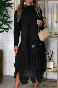 Sonja  Elegant Patchwork Knit Dress
