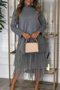 Sonja  Elegant Patchwork Knit Dress