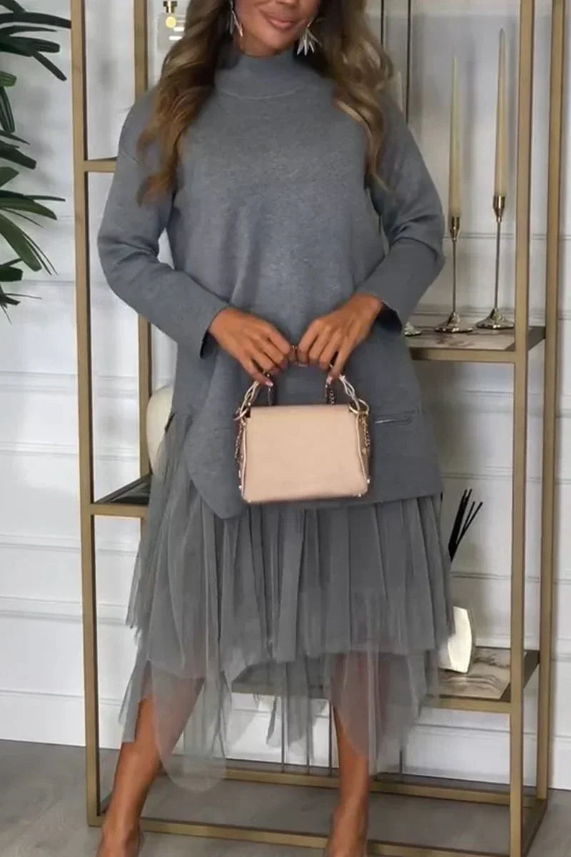 Sonja  Elegant Patchwork Knit Dress