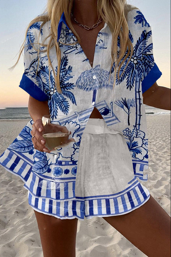 Zanika™ | Palm Print Short Linen Set
