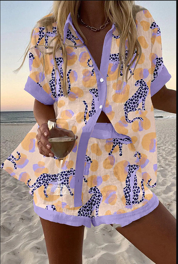 Reolia™ | Leopard Print Short Linen Suit