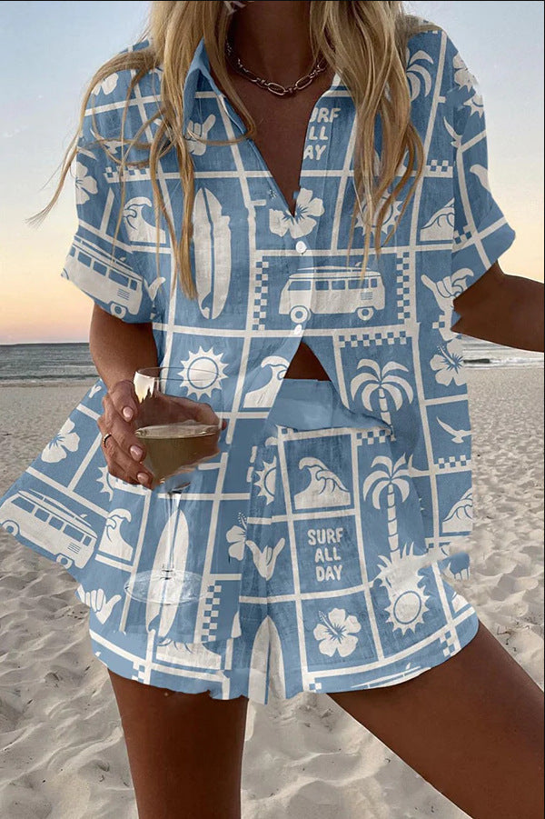 Trenara™ | Caravan Print Short Linen Set