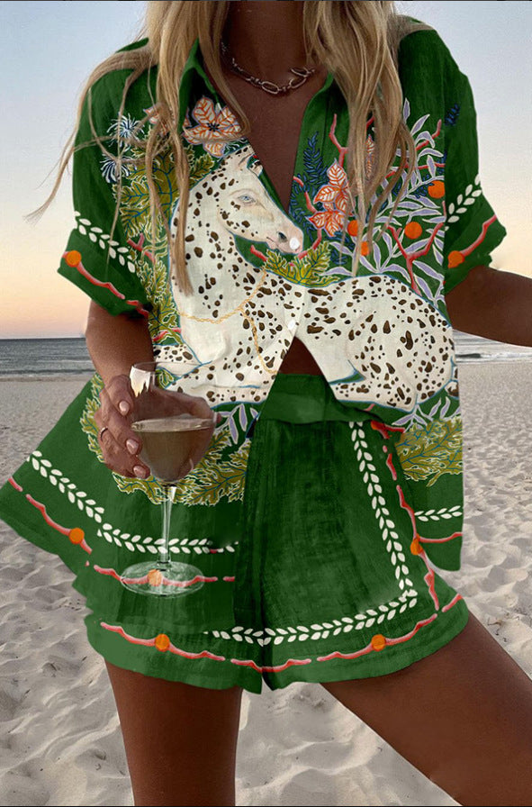 Céphira™ | Horse Print Short Linen Set