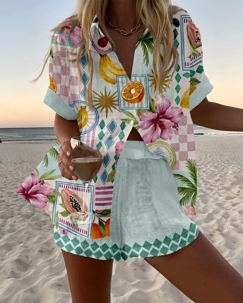 Maevin™ | Fruit Print Short Linen Set