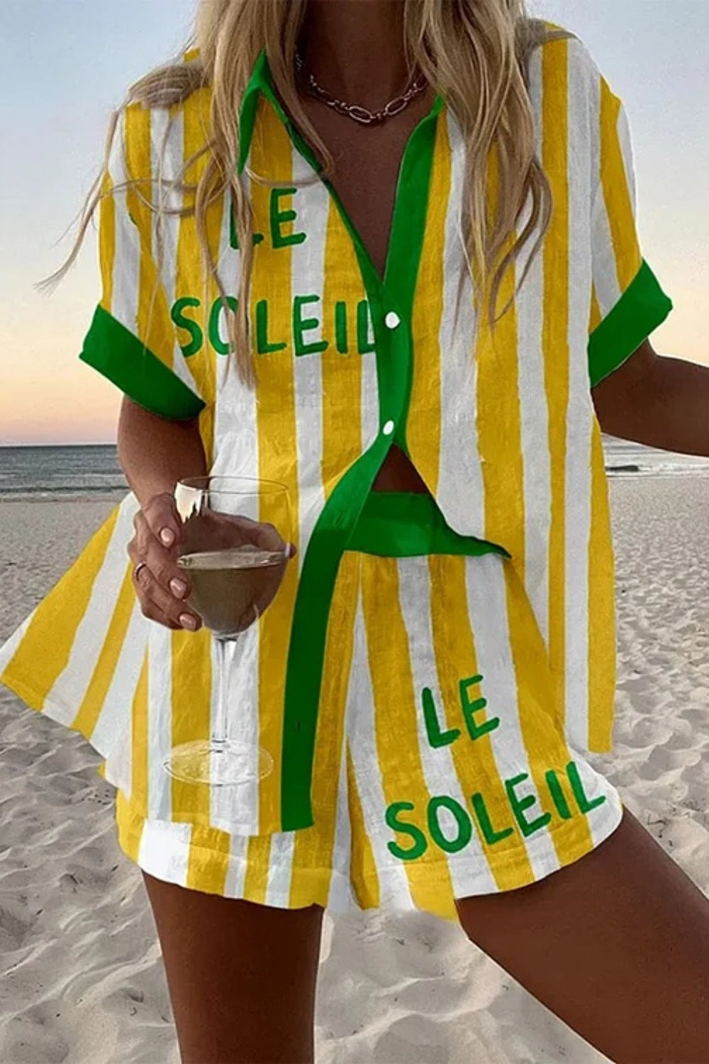 Halora™ | Striped Yellow Linen Short Set