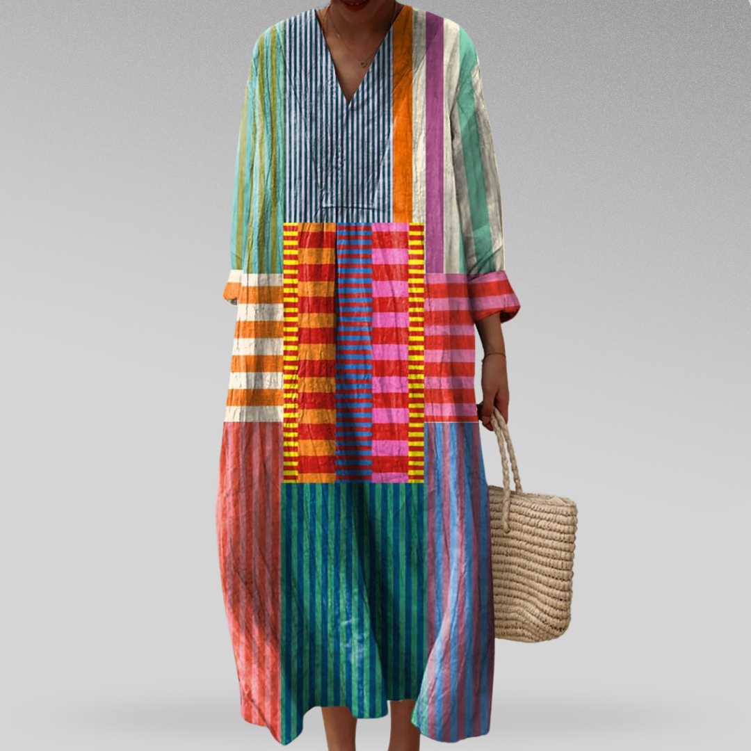 Urbana – Printed Kaftan Dress with V-Neck