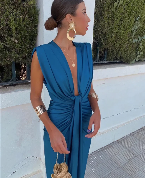 Crocetta™ | Sophisticated Deep V-Neck Dress