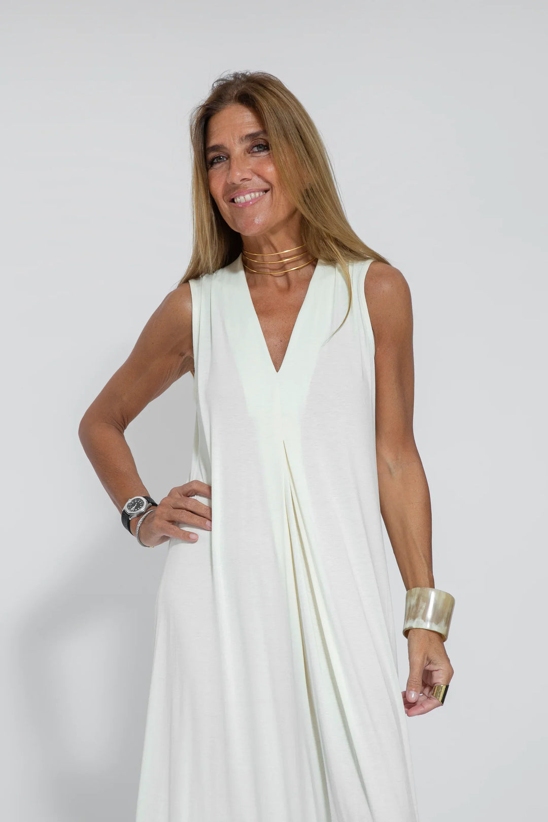 ANGELICA  LONG DRESS WITH V NECK