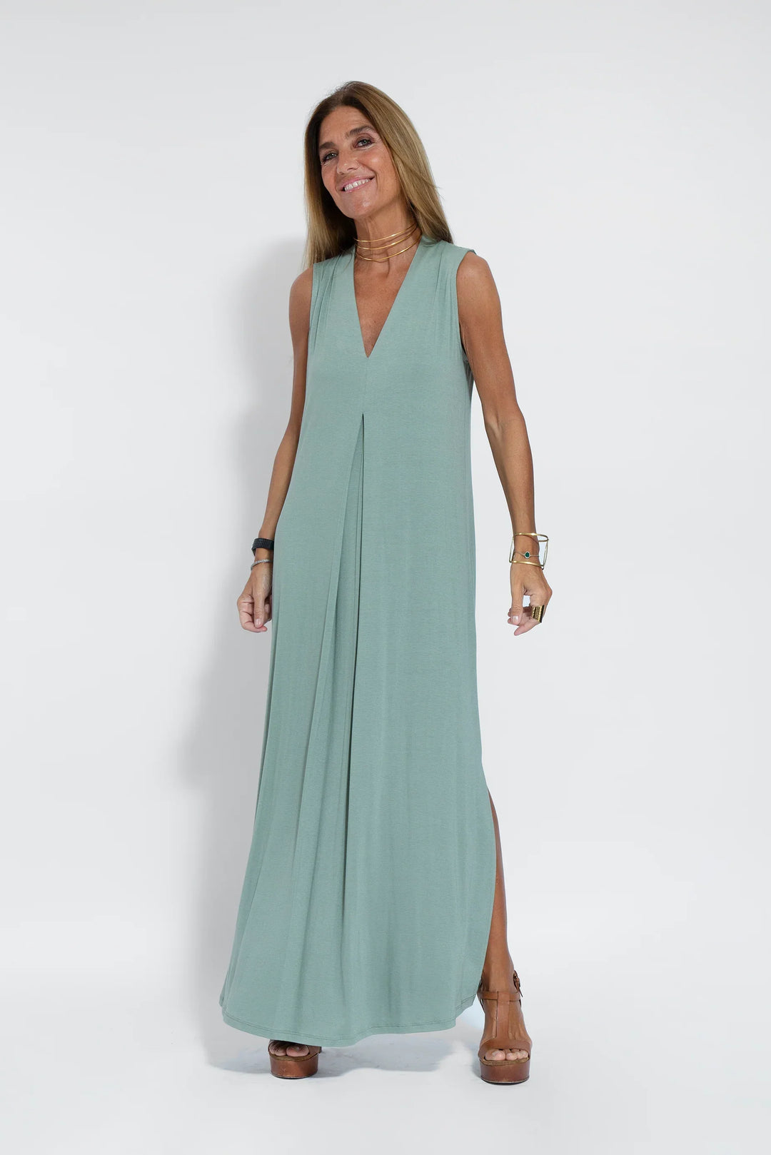 ANGELICA  LONG DRESS WITH V NECK