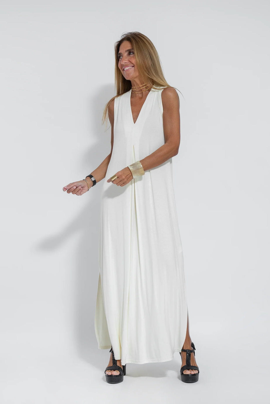 ANGELICA  LONG DRESS WITH V NECK