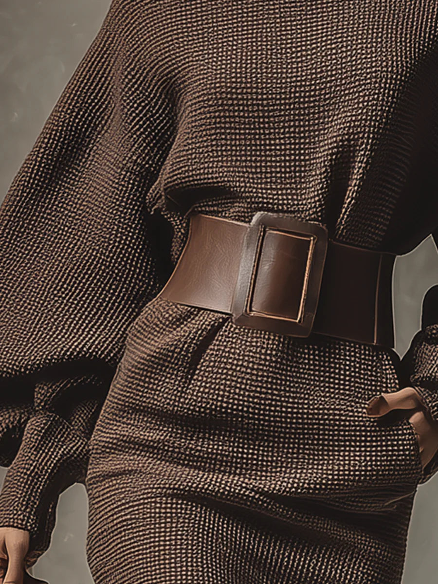 CLAUDIA - Short Knitted Dress With Structured Belt