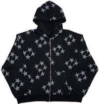 Star Print Zipper Hoodie – Cozy Unisex Style!