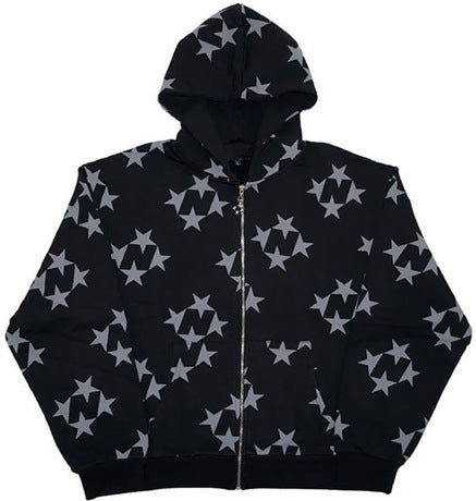 Star Print Zipper Hoodie – Cozy Unisex Style!