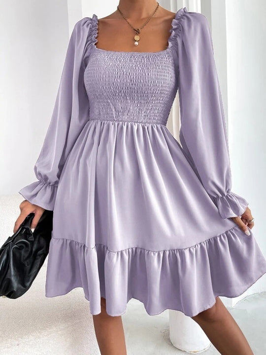 Square Neck Ruffled Swing Dress