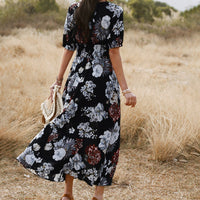 Nima Floral V neck Elastic Waist Dress