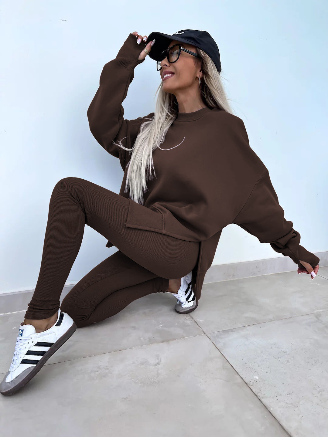 Stylish Women's Sweater Set | Comfy Split Top & Fitted Bottoms