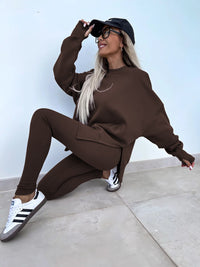 Stylish Women's Sweater Set | Comfy Split Top & Fitted Bottoms