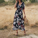 Nima Floral V neck Elastic Waist Dress