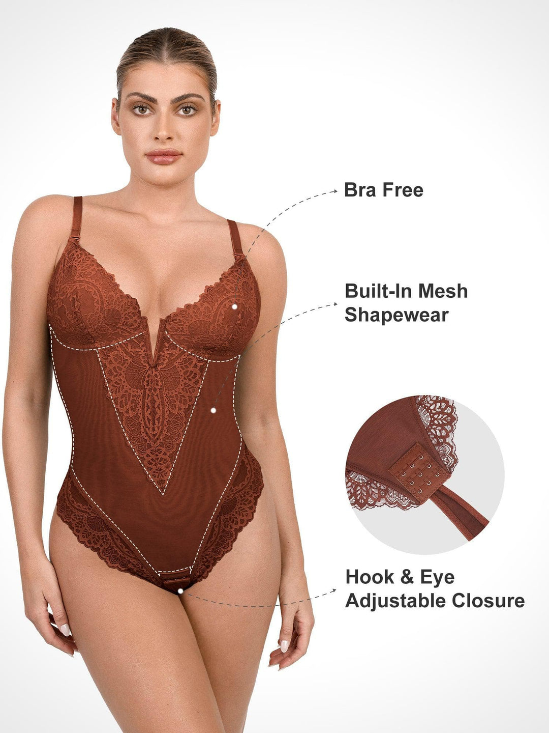 Shapewear Lace Deep V Neck Sculpting Thong Bodysuit